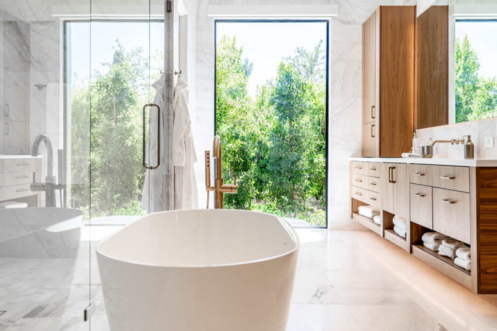 Luxury bathroom with large window