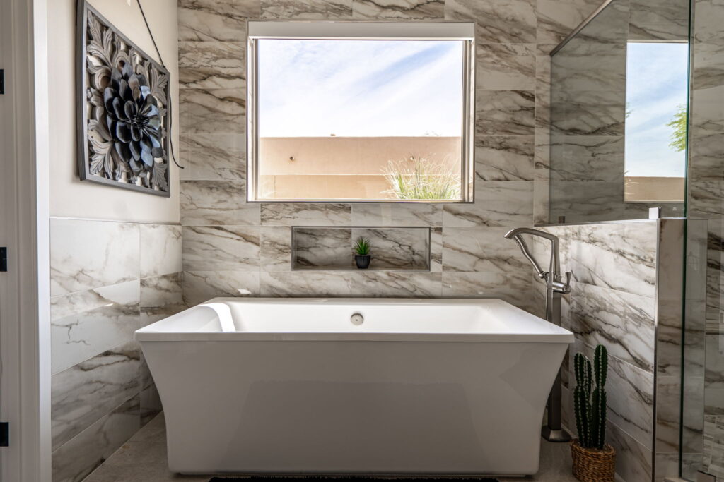 Modern bathroom with freestanding tub