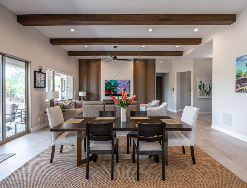 Dining room with dark wood table