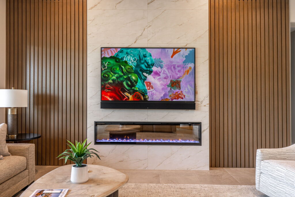 Modern living room fireplace and TV
