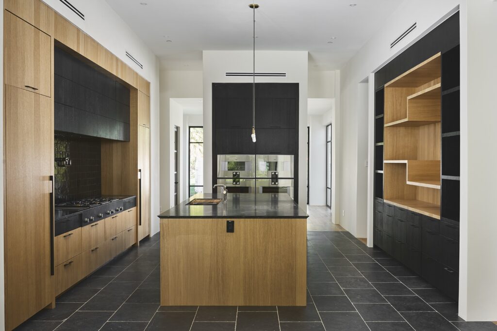 Modern wood and black kitchen