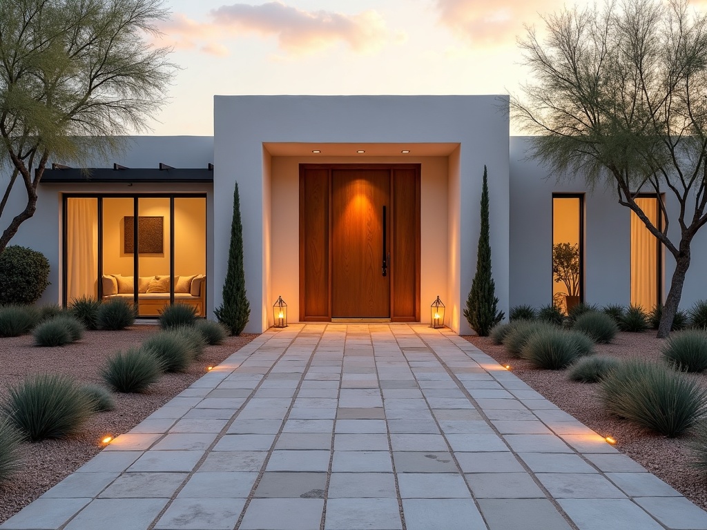 avathan 6a72bbb6a5a31 Finished luxury paver motor court driveway at dusk showcasing premium hardscape custom home remodeling craftsmanship at a Paradise Valley estate