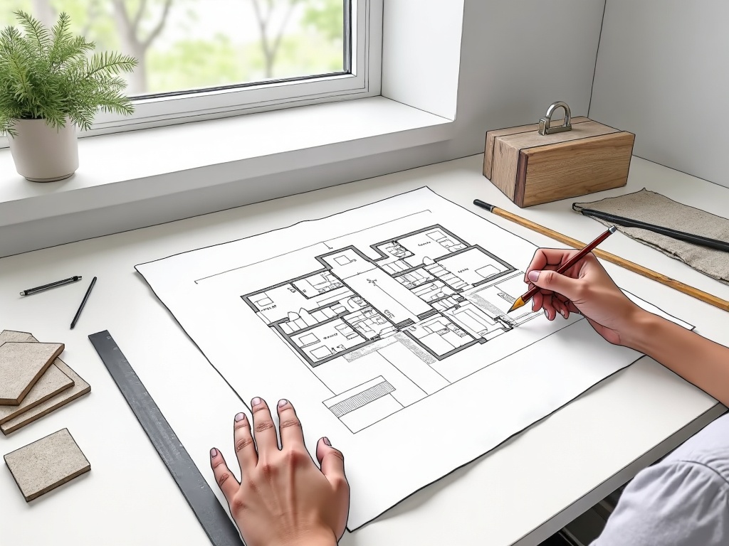 A skilled draftsperson producing detailed interior elevation drawings as part of professional drafting services for a luxury Paradise Valley home renovation