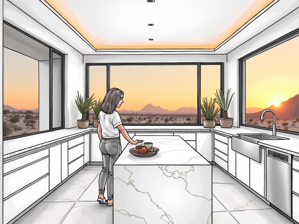 Two professionals reviewing architectural plans during a luxury renovation design build consultation free in a high-end remodeling showroom with material samples on display