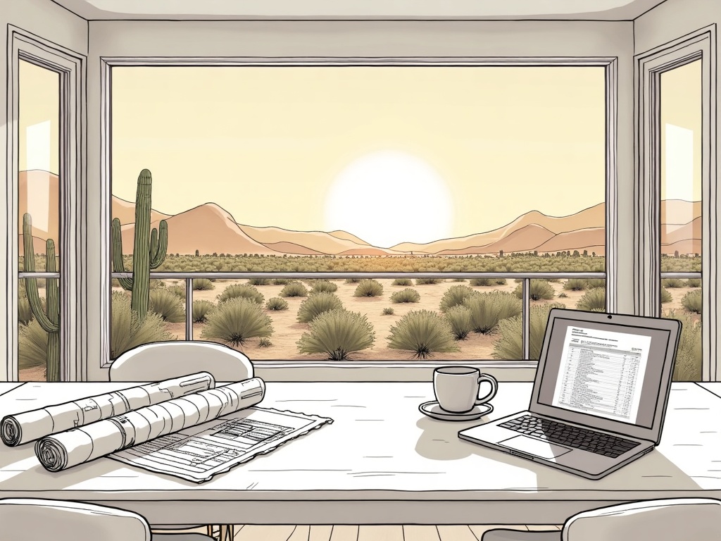 How a Design-Build Team Makes Decisions Together — So You're Never Caught in the Middle how renovation decisions are made with a design build team shown as two professionals reviewing architectural plans and finish samples together at a marble kitchen island in a luxury Arizona home renovation
