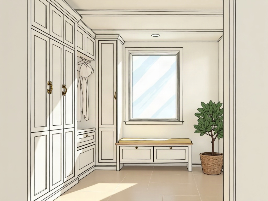 First Impressions Start at the Door: How a Thoughtful Mudroom Design and Build Sets the Tone for Your Whole Home A custom mudroom design and build featuring floor-to-ceiling cabinetry, built-in bench seating, and polished porcelain tile in a luxury Scottsdale home.