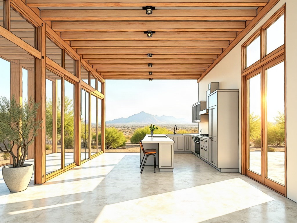 Sun-filled open-plan great room and chef's kitchen during a whole house systems upgrade in a luxury Arizona home